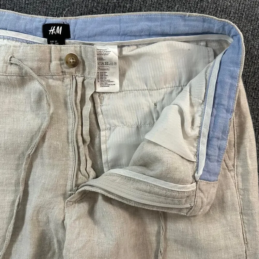 H&M Men’s Linen Pants Natural Fiber Lightweight Breathable Loose Trousers 36R